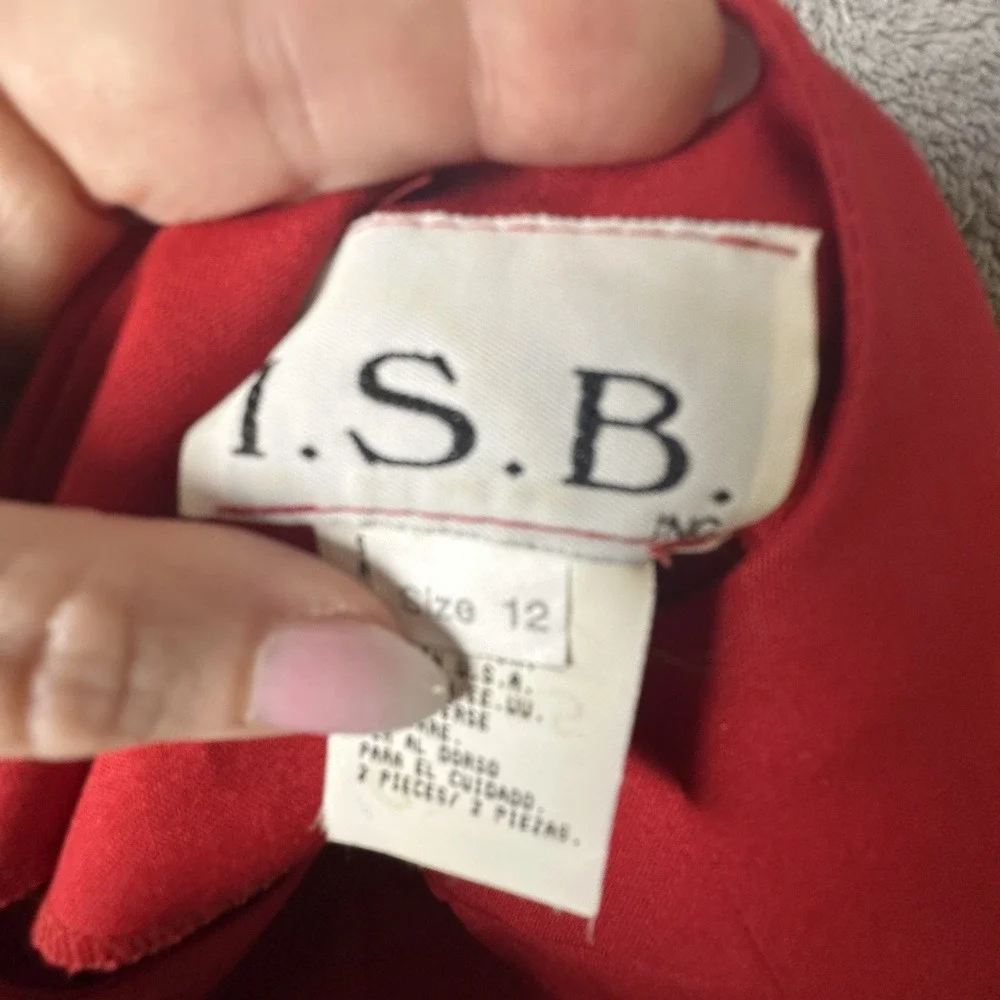 Vintage I.S.B. Elegant Red Blazer Top Jacket Suit Gold Buttons Black‎ Bows Sz 12
